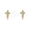 Oro Laminado Huggie Hoop, Gold Filled Style Cross Design, with White Micro Pave, Polished, Golden Finish, 02.213.0285.10