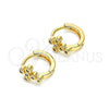 Oro Laminado Huggie Hoop, Gold Filled Style Cross Design, with White Micro Pave, Polished, Golden Finish, 02.213.0285.10