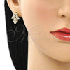 Oro Laminado Stud Earring, Gold Filled Style Hand of God Design, with White Micro Pave, Polished, Golden Finish, 02.284.0043