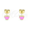 Oro Laminado Stud Earring, Gold Filled Style Heart Design, Pink Enamel Finish, Golden Finish, 02.213.0292.2