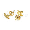 Oro Laminado Stud Earring, Gold Filled Style Horse Design, with White Micro Pave, Polished, Golden Finish, 02.213.0297
