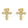 Oro Laminado Stud Earring, Gold Filled Style Cross Design, with White Micro Pave, Polished, Golden Finish, 02.213.0300