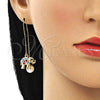 Oro Laminado Threader Earring, Gold Filled Style Elephant Design, with Multicolor Crystal, Polished, Golden Finish, 02.380.0089