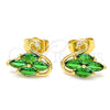 Oro Laminado Stud Earring, Gold Filled Style Swan Design, with Green and White Cubic Zirconia, Polished, Golden Finish, 02.310.0025