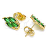 Oro Laminado Stud Earring, Gold Filled Style Swan Design, with Green and White Cubic Zirconia, Polished, Golden Finish, 02.310.0025