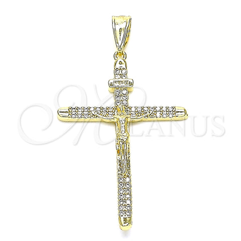 Oro Laminado Religious Pendant, Gold Filled Style Crucifix Design, with White Micro Pave, Polished, Golden Finish, 05.253.0129