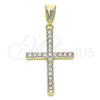 Oro Laminado Religious Pendant, Gold Filled Style Cross Design, with White Crystal, Polished, Golden Finish, 05.253.0131