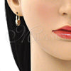 Oro Laminado Small Hoop, Gold Filled Style Lock and Heart Design, with Garnet Micro Pave, Polished, Golden Finish, 02.341.0056.1.12