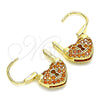 Oro Laminado Small Hoop, Gold Filled Style Lock and Heart Design, with Garnet Micro Pave, Polished, Golden Finish, 02.341.0056.1.12