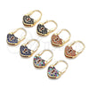 Oro Laminado Small Hoop, Gold Filled Style Lock and Heart Design, with Garnet Micro Pave, Polished, Golden Finish, 02.341.0056.1.12