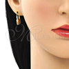 Oro Laminado Small Hoop, Gold Filled Style Lock Design, with Garnet Micro Pave, Polished, Golden Finish, 02.341.0057.2.12