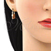 Oro Laminado Small Hoop, Gold Filled Style Lock Design, with Garnet Micro Pave, Polished, Golden Finish, 02.210.0528.12