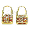 Oro Laminado Small Hoop, Gold Filled Style Lock Design, with Garnet Micro Pave, Polished, Golden Finish, 02.210.0528.12