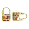 Oro Laminado Small Hoop, Gold Filled Style Lock Design, with Garnet Micro Pave, Polished, Golden Finish, 02.210.0528.12