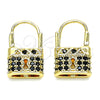 Oro Laminado Small Hoop, Gold Filled Style Lock Design, with Black Micro Pave, Polished, Golden Finish, 02.210.0528.3.12