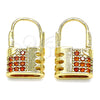Oro Laminado Small Hoop, Gold Filled Style Lock Design, with Garnet Micro Pave, Polished, Golden Finish, 02.210.0529.12