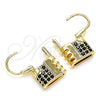 Oro Laminado Small Hoop, Gold Filled Style Lock Design, with Black Micro Pave, Polished, Golden Finish, 02.210.0529.3.12
