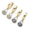 Oro Laminado Huggie Hoop, Gold Filled Style Lock and Heart Design, with White Micro Pave, Polished, Golden Finish, 02.210.0532.15