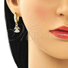 Oro Laminado Huggie Hoop, Gold Filled Style Angel Design, with White and Black Micro Pave, Polished, Golden Finish, 02.210.0536.15