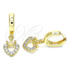 Oro Laminado Huggie Hoop, Gold Filled Style Heart and Crown Design, with White Micro Pave, Polished, Golden Finish, 02.210.0537.15