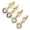 Oro Laminado Huggie Hoop, Gold Filled Style Heart and Crown Design, with White Micro Pave, Polished, Golden Finish, 02.210.0537.15