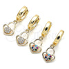 Oro Laminado Huggie Hoop, Gold Filled Style Lock and Heart Design, with White Micro Pave, Polished, Golden Finish, 02.210.0538.15