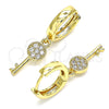 Oro Laminado Huggie Hoop, Gold Filled Style key Design, with White Micro Pave, Polished, Golden Finish, 02.210.0539.15