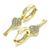 Oro Laminado Huggie Hoop, Gold Filled Style key Design, with White Micro Pave, Polished, Golden Finish, 02.210.0542.15
