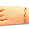 Oro Laminado Adjustable Bolo Bracelet, Gold Filled Style Evil Eye Design, Multicolor Enamel Finish, Golden Finish, 03.213.0130.3.10 (01 MM Thickness, 10 Inches Length)