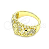 Oro Laminado Multi Stone Ring, Gold Filled Style Guadalupe and Heart Design, with White and Black Cubic Zirconia, Polished, Golden Finish, 01.380.0017.07 (Size 7)