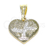 Oro Laminado Religious Pendant, Gold Filled Style Tree and Heart Design, Polished, Tricolor, 05.351.0194