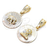 Oro Laminado Fancy Pendant, Gold Filled Style Elephant Design, Diamond Cutting Finish, Tricolor, 05.351.0198