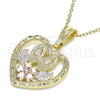 Oro Laminado Religious Pendant, Gold Filled Style Guadalupe and Heart Design, Polished, Tricolor, 05.351.0200