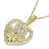 Oro Laminado Religious Pendant, Gold Filled Style Guadalupe and Heart Design, Polished, Golden Finish, 05.351.0200.1