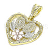Oro Laminado Religious Pendant, Gold Filled Style Guadalupe and San Judas Design, Polished, Tricolor, 05.351.0208