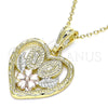 Oro Laminado Religious Pendant, Gold Filled Style Guadalupe and San Judas Design, Polished, Tricolor, 05.351.0208