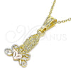 Oro Laminado Religious Pendant, Gold Filled Style Guadalupe and Heart Design, Polished, Tricolor, 05.351.0210