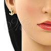 Oro Laminado Stud Earring, Gold Filled Style Anchor Design, with White Micro Pave and White Cubic Zirconia, Polished, Golden Finish, 02.156.0571