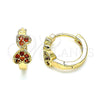 Oro Laminado Huggie Hoop, Gold Filled Style Heart Design, with Garnet Micro Pave, Polished, Golden Finish, 02.210.0549.15
