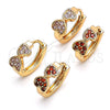 Oro Laminado Huggie Hoop, Gold Filled Style Heart Design, with Garnet Micro Pave, Polished, Golden Finish, 02.210.0549.15