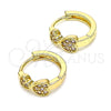 Oro Laminado Huggie Hoop, Gold Filled Style Heart Design, with Pink Micro Pave, Polished, Golden Finish, 02.210.0549.1.15