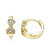 Oro Laminado Huggie Hoop, Gold Filled Style Heart Design, with Pink Micro Pave, Polished, Golden Finish, 02.210.0549.1.15