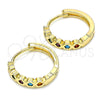 Oro Laminado Huggie Hoop, Gold Filled Style with Multicolor Cubic Zirconia, Polished, Golden Finish, 02.210.0553.4.15