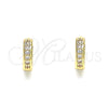 Oro Laminado Huggie Hoop, Gold Filled Style with White Micro Pave, Polished, Golden Finish, 02.156.0284.10