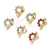 Oro Laminado Huggie Hoop, Gold Filled Style Heart Design, with Garnet Cubic Zirconia, Polished, Golden Finish, 02.210.0561.1.10