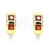 Oro Laminado Huggie Hoop, Gold Filled Style with Garnet Cubic Zirconia, Polished, Golden Finish, 02.210.0563.1.12