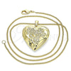 Oro Laminado Pendant Necklace, Gold Filled Style Heart and Flower Design, Polished, Golden Finish, 04.117.0024.20 (02 MM Thickness, 20 Inches Length)