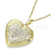 Oro Laminado Locket Pendant, Gold Filled Style Heart and Flower Design, Polished, Golden Finish, 05.117.0018