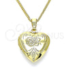 Oro Laminado Pendant Necklace, Gold Filled Style Heart and Flower Design, Polished, Golden Finish, 04.117.0030.20 (02 MM Thickness, 20 Inches Length)