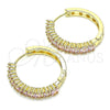 Oro Laminado Huggie Hoop, Gold Filled Style with Pink Cubic Zirconia, Polished, Golden Finish, 02.210.0105.13.25